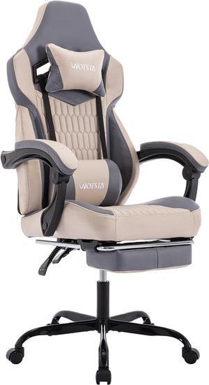 Gaming Chair with Footrest,High Back Gaming Chairs PVC Leather Ergonomic Office Gamer Chair Adjustable Headrest Lumbar Support Racing Style Video Gaming Chair for Office/Home (Grey)