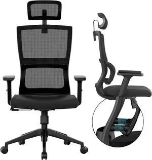 Ergonomic Office Chair with Upgraded Lumbar Support and Adjustable Armrest Headrest, Desk Chair with Mesh High Back, Home Office Desk Chair, Computer Chair, Rolling Chair