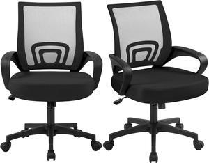 Yaheetech Office Chair Mid Back Swivel Lumbar Support Desk Chair, Height Adjustable Computer Ergonomic Mesh Chair with Armrest Black, 2-Pack