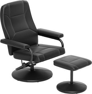 Giantex Recliner Chair with Ottoman, 360° Swivel Faux Leather Reclining Chair w/Adjustable Backrest, Footrest, Sturdy Metal Base, Upholstered Armchair for Living Room Bedroom Study, Office, Black