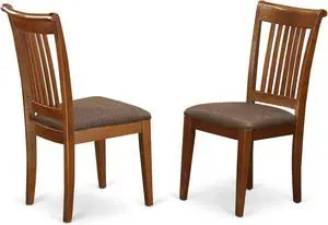 East West Furniture POC-SBR-C Portland Dining Chairs - Linen Fabric Upholstered Wooden Chairs, Set of 2, Saddle Brown