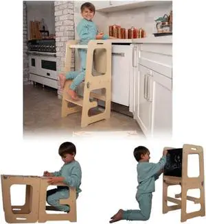 4-in-1 Toddler Tower Kitchen Helper  Avenlur Folding Montessori Kitchen Stool  Wooden Step Stool for Kids, Toddler Desk, Chalkboard  Learning & Kitchen Helper Stool for Toddlers Age 2-6