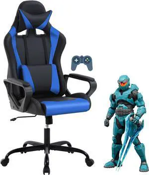 High Back Gaming Chair PC Computer Chair Office Chair for Adult Teen Kids, Ergonomic PU Leather Game Chair w/Lumbar Support Headrest Adjustable Rolling Swivel Desk Chair, Blue