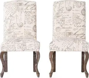 Christopher Knight Home CKH Crown Top French Script Fabric Dining Chairs, 2-Pcs Set, Beige / Script