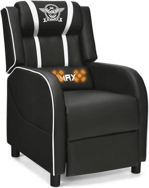 GYMAX Gaming Recliner, Massage Gaming Chair w/Adjustable Footrest, Remote Control & Side Pocket, Ergonomic Game Lounge Chair, Racing Style Single Theater Seat Game Sofa for Adults (White)