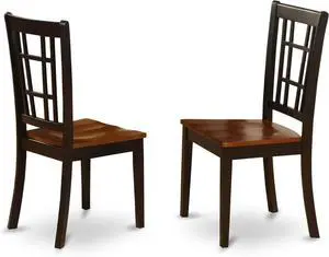 East West Furniture NIC-BLK-W Nicoli Dining Room Chairs - Stylish Back Solid Wood Seat Chairs, Set of 2, Black & Cherry