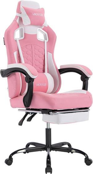 Gaming Chair with Massage,Ergonomic PC Computer Chair with Footrest Comfortable Headrest and Lumbar Support,High Back PVC Leather,300LBS (Pink)