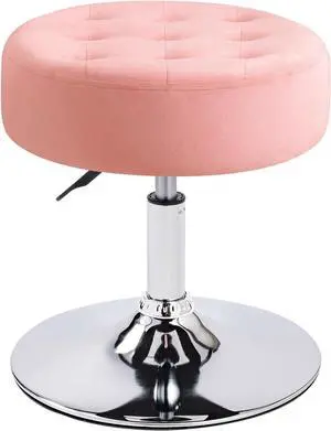 Furnimart Pink Round Velvet Vanity Ottoman Stool, Contemporary Makeup Modern Accent Stool for Bedroom Living Room Entryway