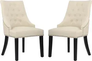 DAGONHIL Fabric Dining Chairs Set of 2 Tufted Dining Room Chairs Upholstered Kitchen Chairs, Accent Chairs with Black Solid Wood Legs, Nailed Trim (Beige)