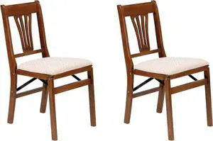 MECO Stakmore Urn Premium Solid Wood Dining Table Folding Chair Set with Fabric Padded Upholstered Seat, Fruitwood/Blush (2 Pack) MECO Stakmore Urn Premium Solid Wood Dining Table Folding Chair Set with Fabric Padded Upholstered Seat, Fruitwood/Blush (2 Pack)