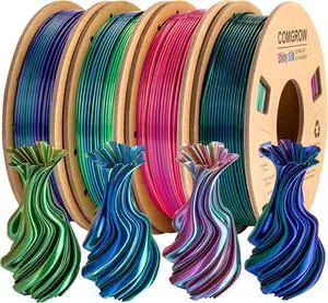 Comgrow Silk Shiny Rainbow Multi-Color 3D Printer Filament, Comgrow 3D Printing Materials Silk PLA 1.75mm, 3D Printing Filament +/-0.02mm, 250g X 4 Spool