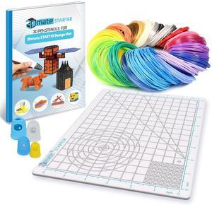 3D Pen Filament with Silicon Design Mat and Compatible Stencils Book with 11 Templates - 1.75mm PLA Plastic Refills - 360 Feet of Assorted Filament for 3D Drawing and Doodling