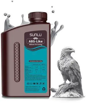 SUNLU 1000G ABS Like Resin for 3D Printer, 405nm UV Curing Photopolymer Rapid 3D Resin for 2K 4K 6K 8K LCD/DLP/SLA 3D Printers, Non-Brittle & High Precision & Low Shrinkage, 1KG, Grey