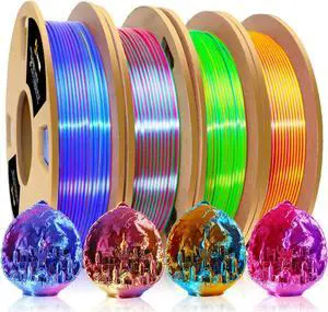 LOVOON 3D PLA Filament 1.75mm Bundle, Tricolor 3D Printer Filament Bundle, Rainbow Silk PLA Filament Bundle, PLA Filament for 3D Printer 3D Pen, Dimensional Accuracy +/-0.02mm, 200g x 4 Spools
