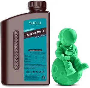 SUNLU 3D Printer Resin 1kg, Fast Curing Standard 3D Resin for LCD DLP SLA Resin 3D Printers, 395 to 405nm UV Curing 3D Printing Liquid Photopolymer Resin, Low Shrinkage, High Precision, 1000g, Green