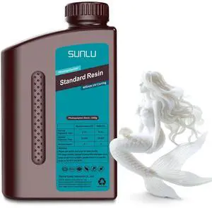 SUNLU 3D Printer Resin 1kg, Fast Curing Standard 3D Resin for LCD DLP SLA Resin 3D Printers, 395 to 405nm UV Curing 3D Printing Liquid Photopolymer Resin, Low Shrinkage, High Precision, 1000g, White