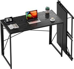 Coavas Small Folding Desk 39.4 inch Foldable Computer Desks, Spaces Saving Writing Table for Bedroom, Home Office, Dorm, Apartment, Kids, Black Wood