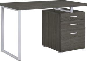 Coaster Home Furnishings Brennan Modern Contemporary Home Office 3-Drawer Writing Desk with Drawers Computer Desk Study Table File Cabinet Storage Silver Metal Frame Weathered Grey 800520
