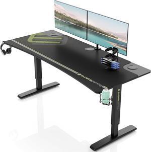 EUREKA ERGONOMIC 63 Inch Computer Desk Large Manual Height Adjustable Gaming Desk, Home Office Studio Table Dual 3 Monitor Curved Edge Desk Mouse Pad Controller Stand Cup Headset Holder