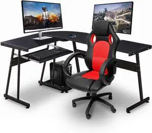 ivinta Black Computer Desk-L Shaped Gaming Desk with Keyboard Tray & CPU Stand, Space-Saving Corner Office Table for Small Spaces, Home Offices & Living Room, 7112 (Table Only)