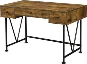 Coaster Home Furnishings Analiese Rustic 47-Inch 3-Drawer Home Office Computer Writing Desk Study Table with Storage Engineered Eco-Friendly Wood Look Laminate Sturdy Steel Rustic Nutmeg 801541