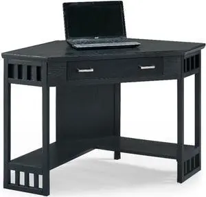Leick Home 83430 Corner Computer/Writing Desk with Center Keyboard Drawer and Shelf, Black Oak