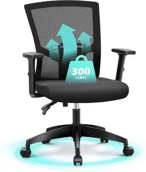 ALPHA HOME Office Chair Ergonomic Home Desk Chair Mid Back Mesh Computer Chair with Lumbar Support Executive Stool with Adjustable Armrest & Seat Cushion Rolling Swivel Desk Chair,Black