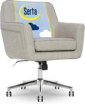 Serta Ashland Home Office Desk Chair with Button Tufted Mid-Back, Memory Foam Cushion and Padded Arms, Mid Century Modern Vanity Armchair with Wheels for Bedroom, Chrome Metal Base, Light Gray