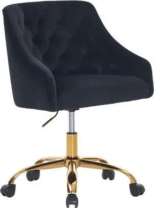 ATTICA Vanity Chair with Back, Upholstered Velvet Swivel Desk Chair for Home Office, Diamond Cluster Back Design with Adjustable Wheels for Living Room, Bedroom, Comfortable Study (Black)