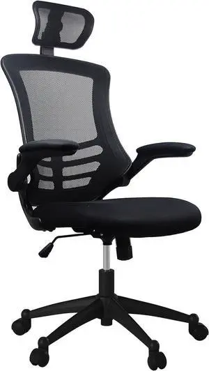 Techni Mobili High-Back Mesh Office Chair with Headrest, Recline, Black | Executive mesh office chair, adjustable headrest, flip-up arms, recline control, height adjustable, swivel chair, ergonomic Techni Mobili High-Back Mesh Office Chair with Headrest, Recline, Black | Executive mesh office chair, adjustable headrest, flip-up arms, recline control, height adjustable, swivel chair, ergonomic