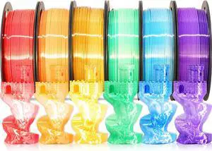 MIKA3D 2 Color Fast Change Silk PLA 1.75mm 3D Printer Filament Bundle, Silk White Color Change to Red/Orange/Gold/Green/Blue/Purple, Each Spool 250g, 6 Spools, Total 1.5kg Silk PLA Bundle 250g X 6