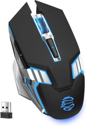 Bluetooth Mouse, Rechargeable USB Wireless and BT5.0/3.0 Dual Mode Mouse with RGB Light, Side Buttons, 2400 DPI, Ergonomic Cordless Computer Gaming Mice for Laptop Windows PC Mac MacBook iPad - Black