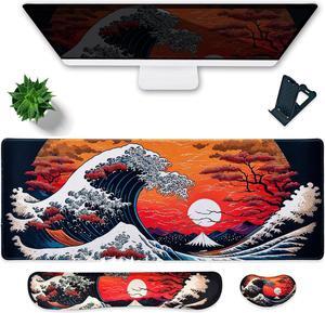 Large Gaming Mouse Pad Waterproof/Mouse Wrist Rest/Keyboard Wrist Rest Set, Non-Slip Rubber Base, Ergonomic Computer Desk Mat with Wrist Support for Keybord and Mouse, Easy Typing&Pain Relief