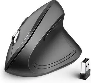 iClever Ergonomic Mouse, WM101 Wireless Vertical Mouse 6 Buttons with Adjustable DPI 1000/1600/2000/2400 Comfortable 2.4G Optical Ergo Mouse for Laptop, Computer, Desktop, Windows, Mac OS, Gray Black