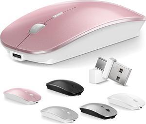 Bluetooth Wireless Mouse for MacBook Air Mac Pro Laptop PC Pad Optical Rechargeable Silent Mouse with Dual Mode Switch Mouse Bluetooth 5.2/3.0 and 2.4G USB-A & USB-C Receiver Rose Gold
