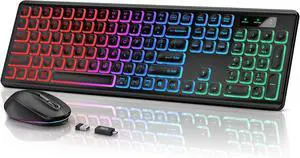 SABLUTE Wireless Keyboard and Mouse Backlit, Quiet Light Up Keys, Tilt Legs, Sleep Mode - Rechargeable USB Cordless Combo for Computer, iMac, PC, Laptop (Black)