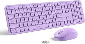 Wireless Keyboard and Mouse Combo - seenda Full Size 2.4G USB Wireless Keyboard Mouse Set, Quiet Cordless Computer Keyboard Mouse for Windows, Laptop, PC - Purple