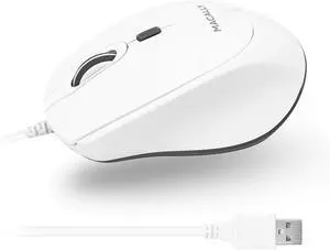 Macally Wired Mac Mouse White (Smooth and Quiet) Comfortable USB Corded Mouse for Laptop, Chromebook, PC, Desktop, Notebook, Apple Mac, iMac, MacBook