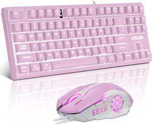 CHONCHOW LED Keyboard and Mouse Combo,Wired 87 Key Mechanical Feel Anti-ghosting Backlight Keyboard with Multimedia Keys for Windows, Mac Desktop/Laptop/PC (Purple)
