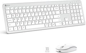 iClever Wireless Keyboard and Mouse, GK08 White Keyboard Mouse Combo, Ergonomic, Quiet, Full Size Design with Number Pad, 2.4G Connection for Windows and Computer
