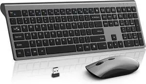 Wireless Keyboard Mouse Combo, Ultra Slim Full Size Computer Keyboard and 2400 DPI USB Silent Mouse with Invisible Light Design, Scissor Switch, Fn Lock, for Laptop PC Chromebook Windows - Black Gray