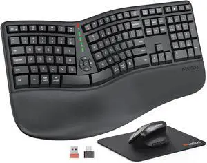 MEETION Ergonomic Wireless Keyboard and Mouse, Ergo Keyboard with Vertical Mouse, Split Arch Keyboard with Cushioned Wrist Palm Rest, Natural Typing Rechargeable Full Size, Windows/Mac/Computer/Laptop