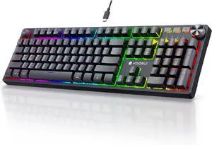 KOORUI Wired Gaming Keyboard, Full Size Ergonomic Mechanical Keyboard,12 Shortcut Keys,RGB Backlit Light Up Keyboard for Laptop/PC/Windows/Mac (Black)