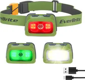 EverBrite Rechargeable Headlamp 350 Lumens, Red Green White Light & Tail Light, 7 Modes with Memory Function, Stepless Dimming, 30° Adjustable Head Lamp for Trail Running, Camping, Hunting EverBrite Rechargeable Headlamp 350 Lumens, Red Green White Light & Tail Light, 7 Modes with Memory Function, Stepless Dimming, 30° Adjustable Head Lamp for Trail Running, Camping, Hunting