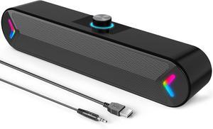 Computer Speakers,Wired USB-Powered Sound-bar with 10W Stereo Sound for PC Desktop,Plug-n-Play (A39PRO /Black)
