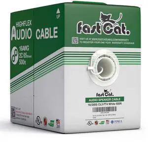 fast Cat. Speaker Wire 16 Guage 2C, UL Listed & CMR/CL3R-FT4 Rated - Speaker Cable w/PVC Jacket, 100% Oxygen-Free Pure Bare Copper - (65) HighFlex 16 Guage Wire - in-Wall Use-500ft Bulk Cable, White