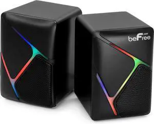 beFree Sound Dual Compact LED Gaming Speakers, Black
