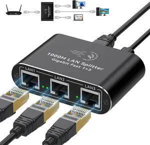 Ethernet Splitter 1 to 3 1000Mbps Internet Splitter LAN Splitter RJ45 Either Network Splitter Adapter Supports High Speed Simultaneous Networking of 3 Devices Works with Cat 6/5e/7/8 Cables