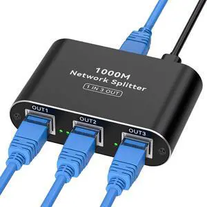THXCDBID Ethernet Splitter 1 to 3 High Speed LAN Splitter 1000Mbps Gigabit RJ45 Ethernet Switch with USB C Power Cable for Cat5/5e/6/7/8 Cable