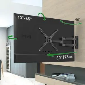 Barkan 30'' Long TV Wall Mount, 13-65 inch Full Motion Articulating - 4 Movement Flat/Curved Screen Bracket, Holds up to 80lbs, Extremely Extendable, Fits LED OLED LCD